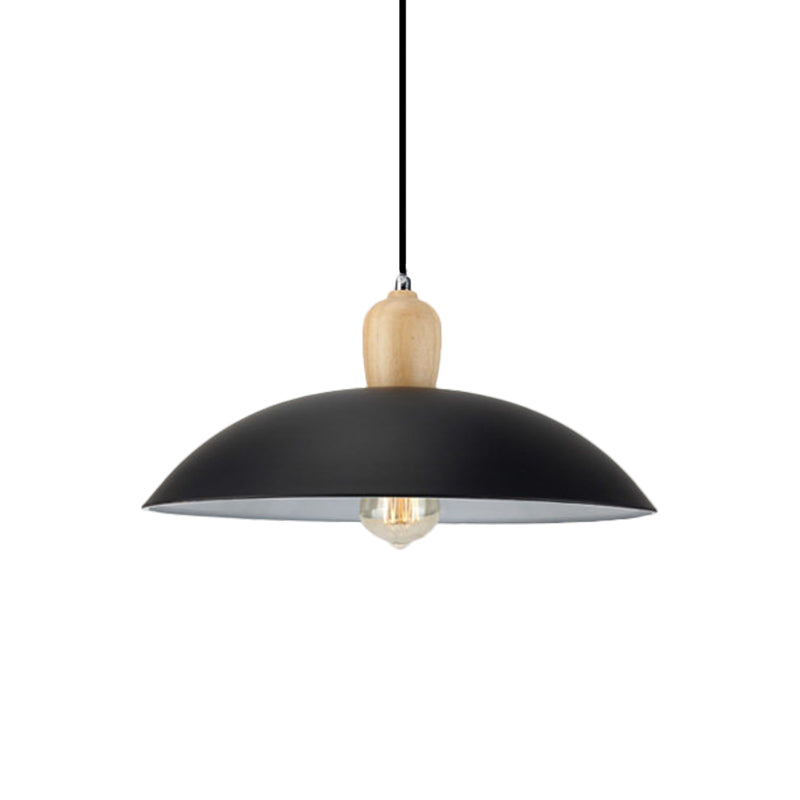 Sleek Metal And Wood Pendant Light Fixture With Bowl Design 1 Bulb - 12.5/16 Diameter Black/White