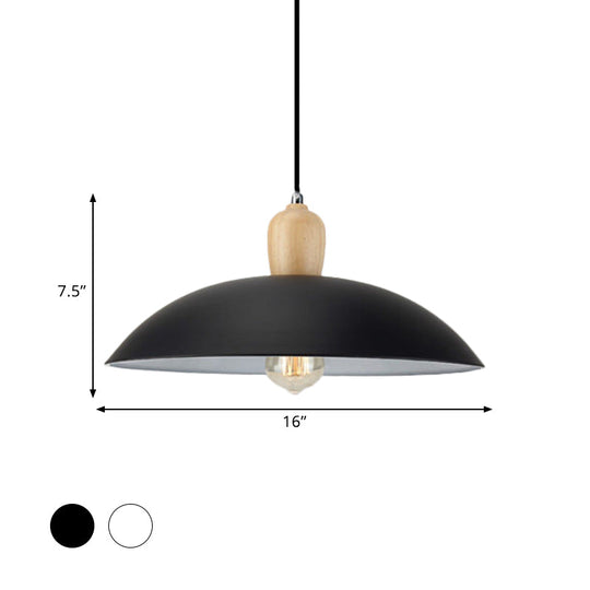 Sleek Metal And Wood Pendant Light Fixture With Bowl Design 1 Bulb - 12.5/16 Diameter Black/White