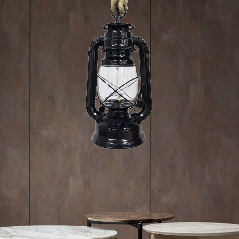 Industrial Clear Glass Pendant Ceiling Light for Coffee Shop - Black/Bronze/Antique Brass Finish