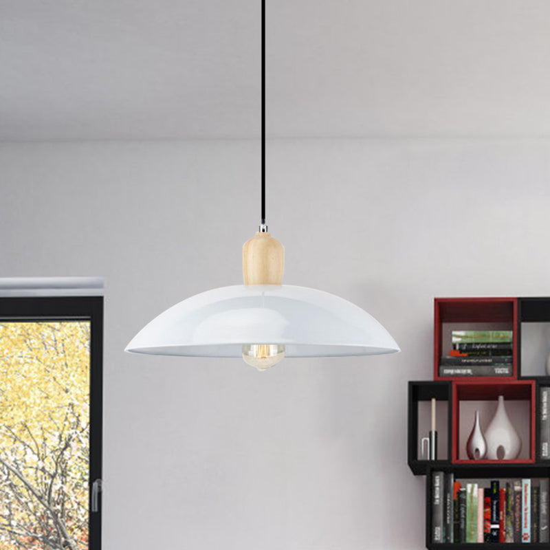 Modern Bowl Ceiling Pendant Light in Black/White, 12.5"/16" Diameter