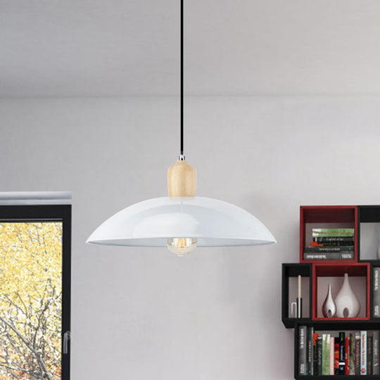 Sleek Metal And Wood Pendant Light Fixture With Bowl Design 1 Bulb - 12.5/16 Diameter Black/White