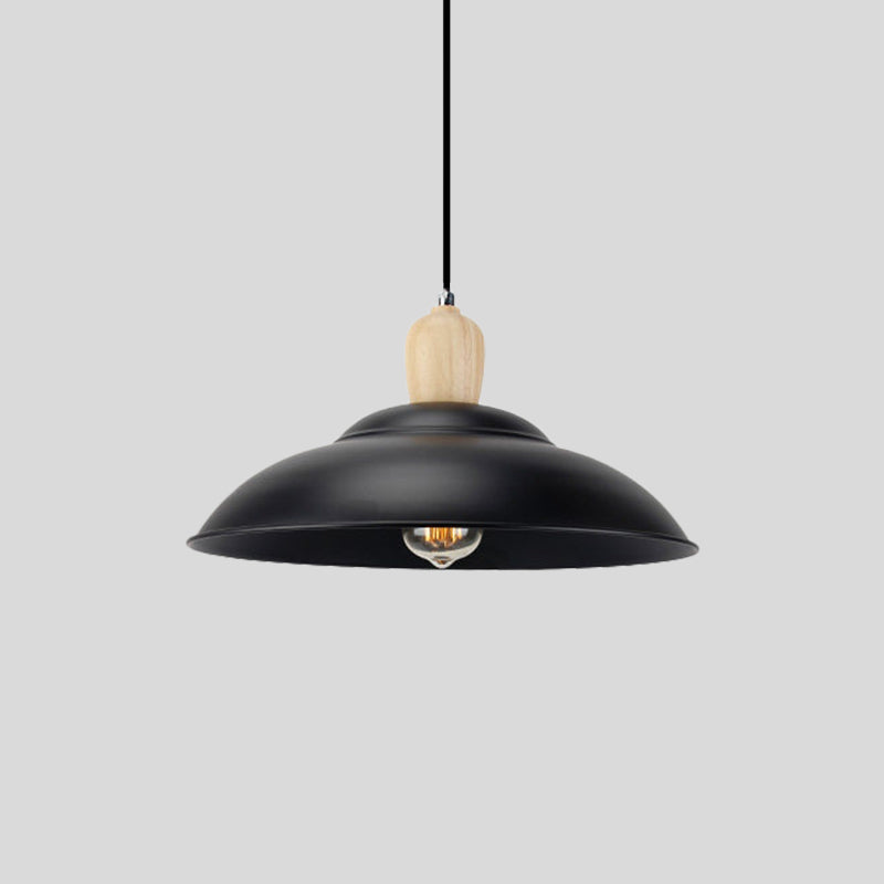 Double Bubble Black Bedroom Pendant Lamp - Loft Style Metal & Wood, 1 Light, Hanging