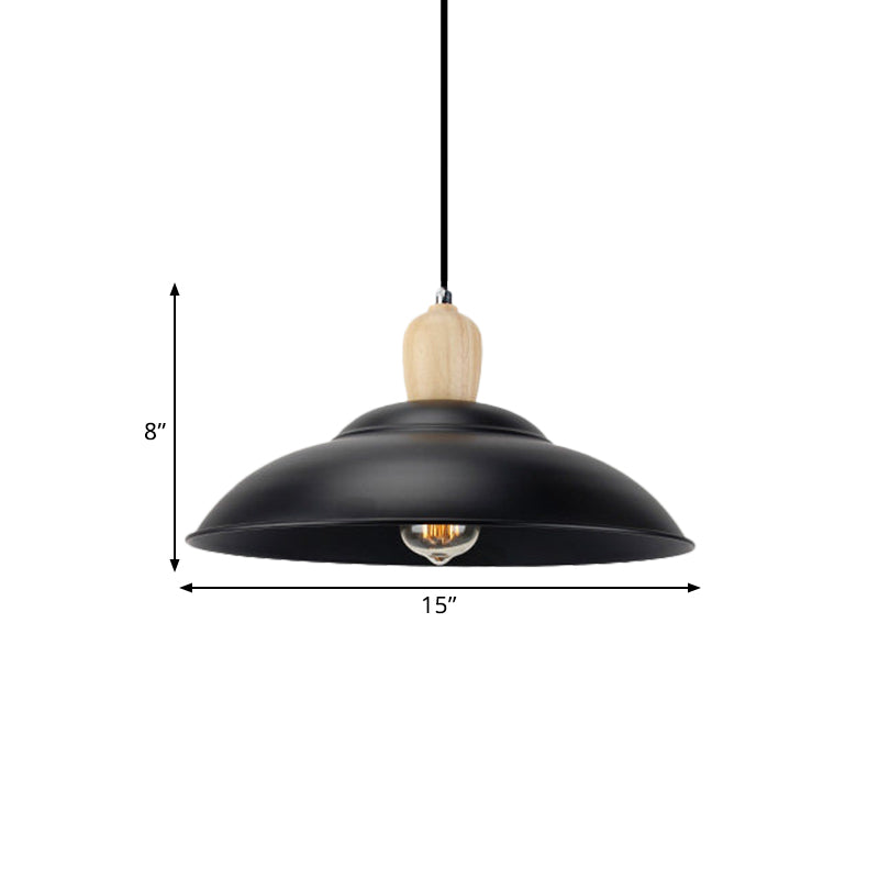 Double Bubble Black Bedroom Pendant Lamp - Loft Style Metal & Wood, 1 Light, Hanging