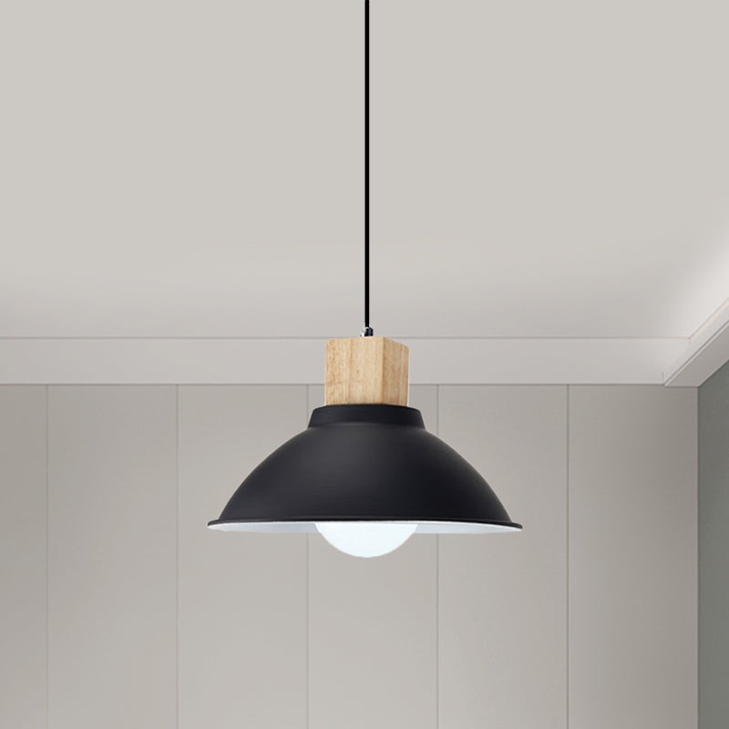 Contemporary Metal and Wood Hanging Pendant Ceiling Light in Black