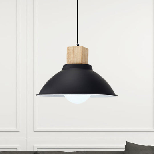 Contemporary Metal and Wood Hanging Pendant Ceiling Light in Black