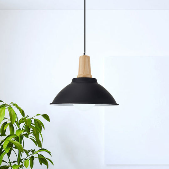 Contemporary Metal and Wood Hanging Pendant Ceiling Light in Black