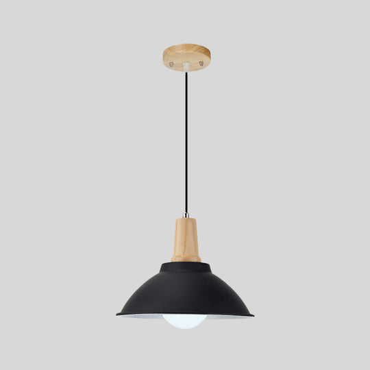 Contemporary Metal and Wood Hanging Pendant Ceiling Light in Black