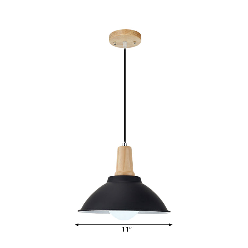 Contemporary Metal and Wood Hanging Pendant Ceiling Light in Black