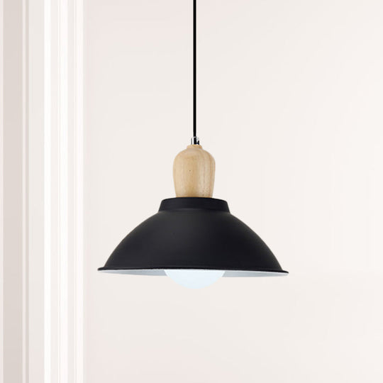 Contemporary Metal and Wood Hanging Pendant Ceiling Light in Black