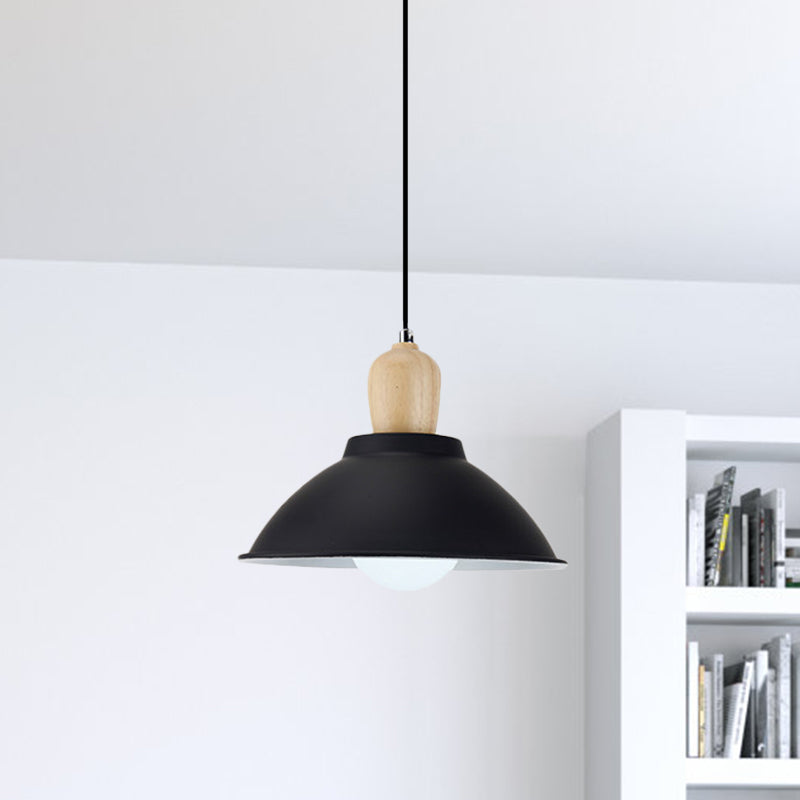 Contemporary Metal and Wood Hanging Pendant Ceiling Light in Black