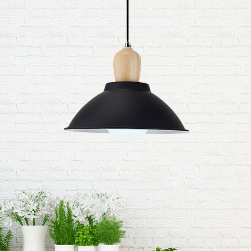 Contemporary Metal and Wood Hanging Pendant Ceiling Light in Black