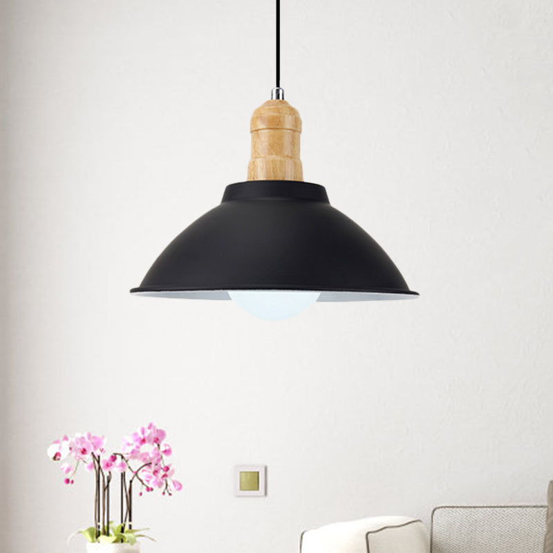 Contemporary Metal and Wood Hanging Pendant Ceiling Light in Black