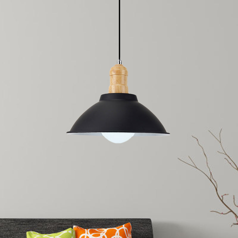 Contemporary Metal and Wood Hanging Pendant Ceiling Light in Black