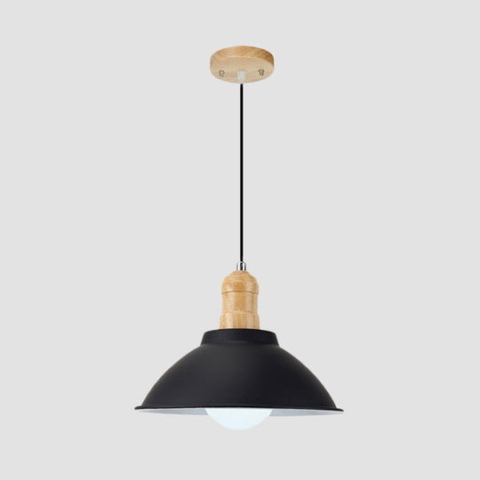 Contemporary Metal and Wood Hanging Pendant Ceiling Light in Black