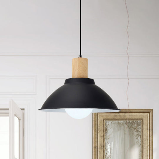 Modern Metal And Wood Hanging Lamp For Living Rooms - Black Pendant Ceiling Light / E