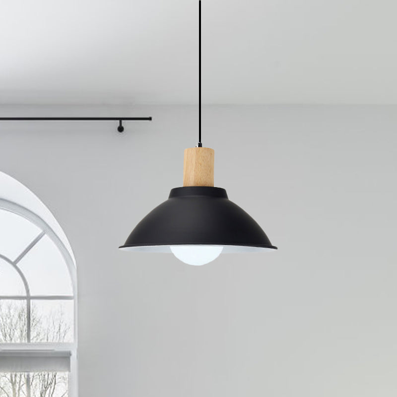 Contemporary Metal and Wood Hanging Pendant Ceiling Light in Black