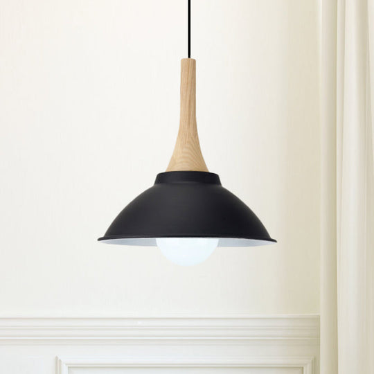 Modern Metal And Wood Hanging Lamp For Living Rooms - Black Pendant Ceiling Light / F