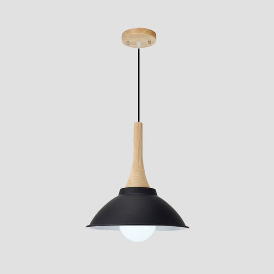 Contemporary Metal and Wood Hanging Pendant Ceiling Light in Black