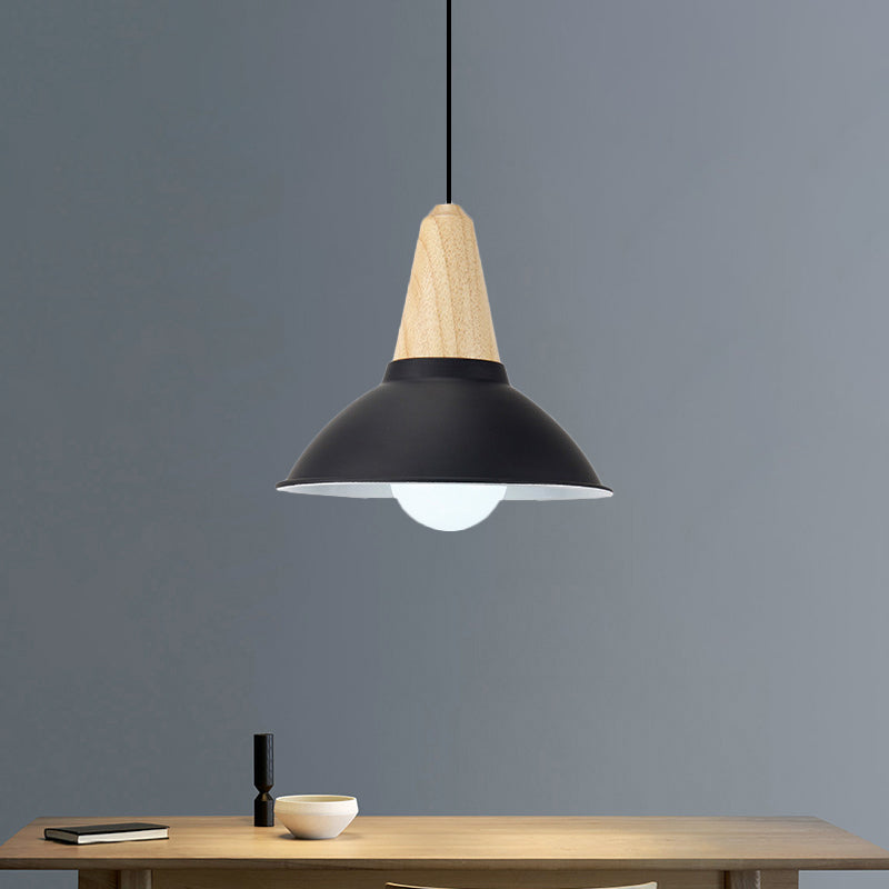 Contemporary Metal and Wood Hanging Pendant Ceiling Light in Black