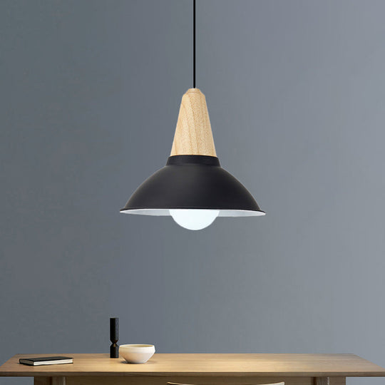 Contemporary Metal and Wood Hanging Pendant Ceiling Light in Black