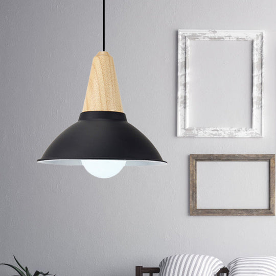 Contemporary Metal and Wood Hanging Pendant Ceiling Light in Black