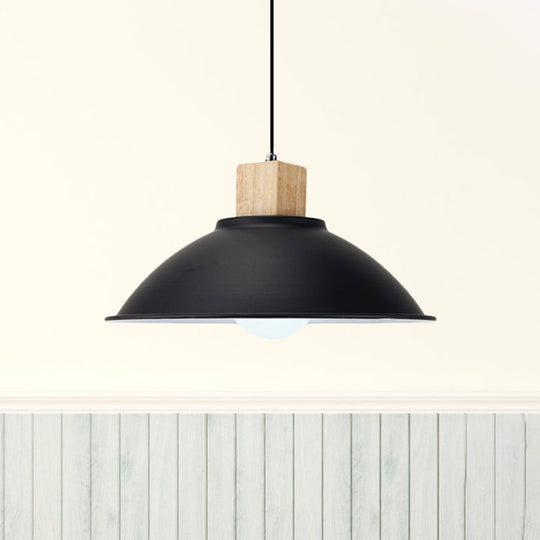 Modern Black Metal Bowl Shade Pendant Lamp - 1 Light Dining Room Hanging / A