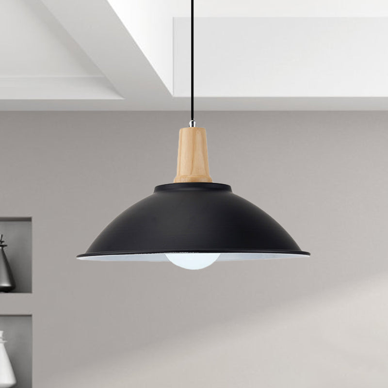 Modern Black Metal Bowl Shade Pendant Lamp - 1 Light Dining Room Hanging