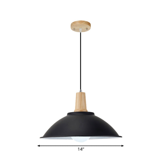 Modern Black Metal Bowl Shade Pendant Lamp - 1 Light Dining Room Hanging