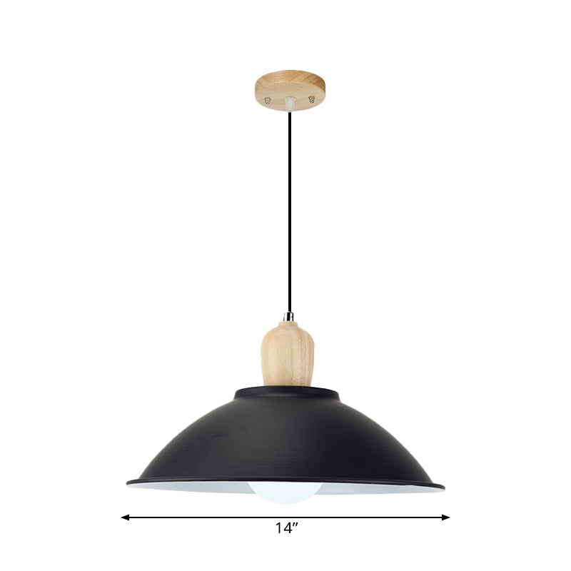 Modern Black Metal Bowl Shade Pendant Lamp - 1 Light Dining Room Hanging