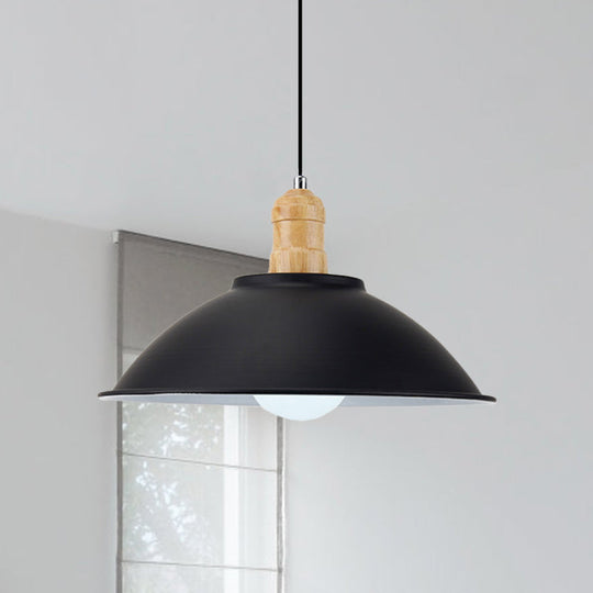 Modern Black Metal Bowl Shade Pendant Lamp - 1 Light Dining Room Hanging / D