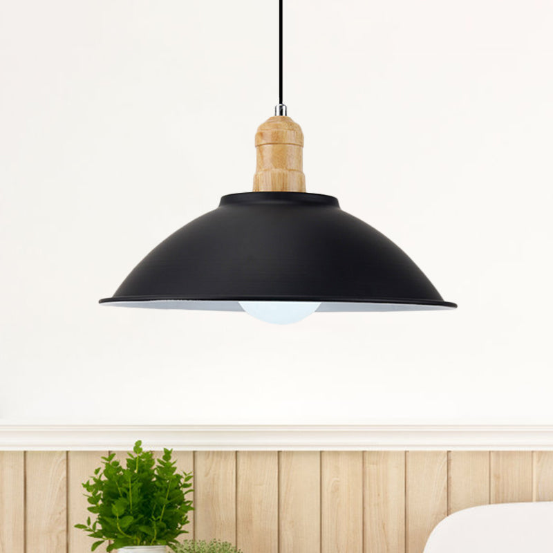 Modern Black Metal Bowl Shade Pendant Lamp - 1 Light Dining Room Hanging