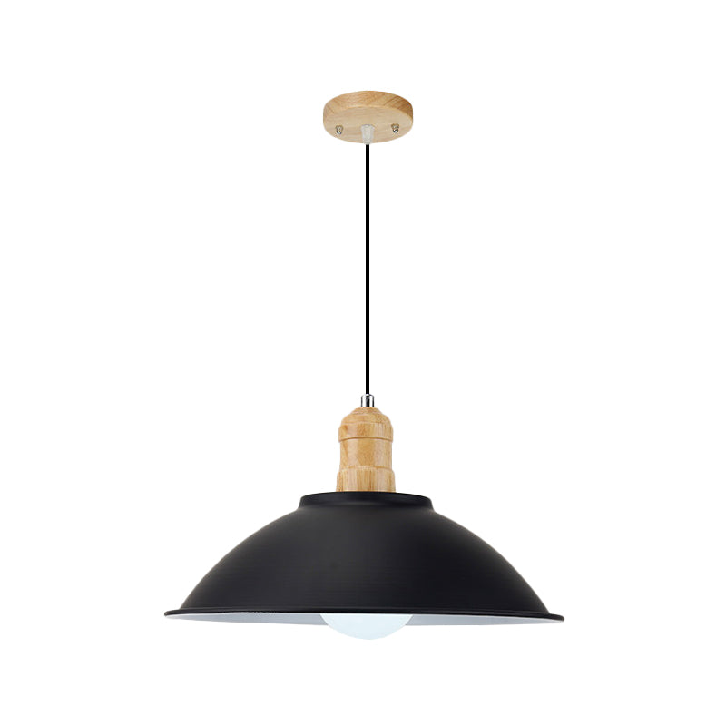 Modern Black Metal Bowl Shade Pendant Lamp - 1 Light Dining Room Hanging