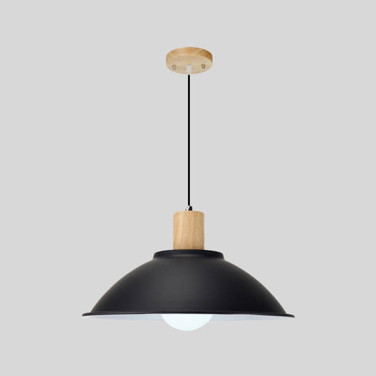 Modern Black Metal Bowl Shade Pendant Lamp - 1 Light Dining Room Hanging