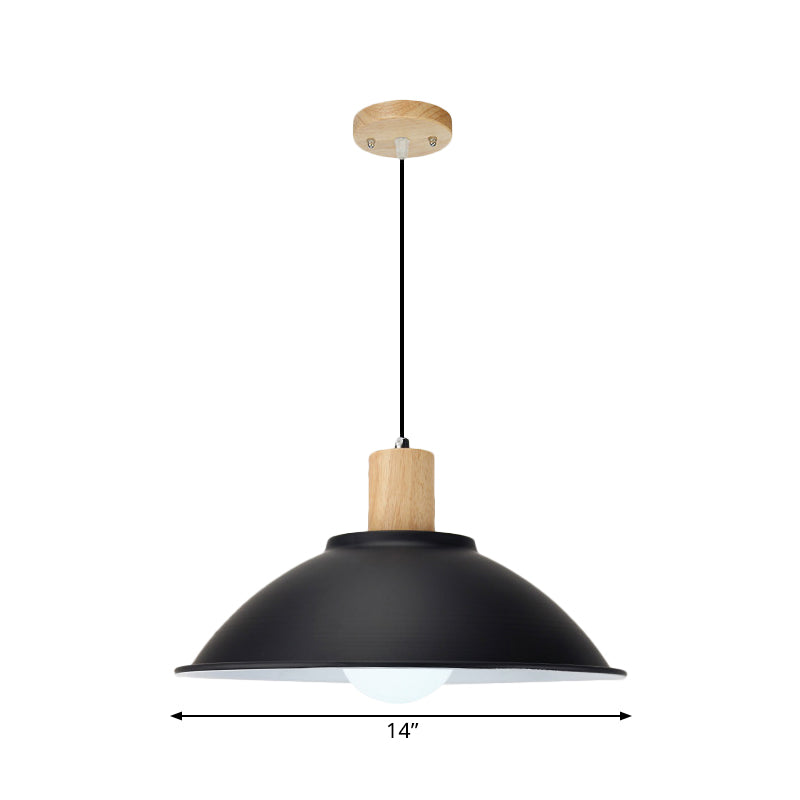 Modern Black Metal Bowl Shade Pendant Lamp - 1 Light Dining Room Hanging