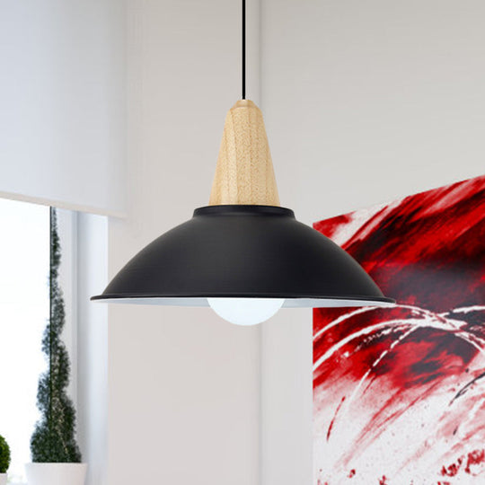 Modern Black Metal Bowl Shade Pendant Lamp - 1 Light Dining Room Hanging / G