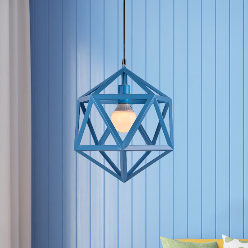 Industrial Geometric Metal Pendant Light - Blue/White/Yellow