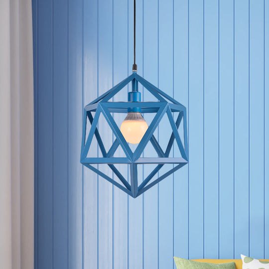 Industrial Geometric Metal Pendant Light - Blue/White/Yellow