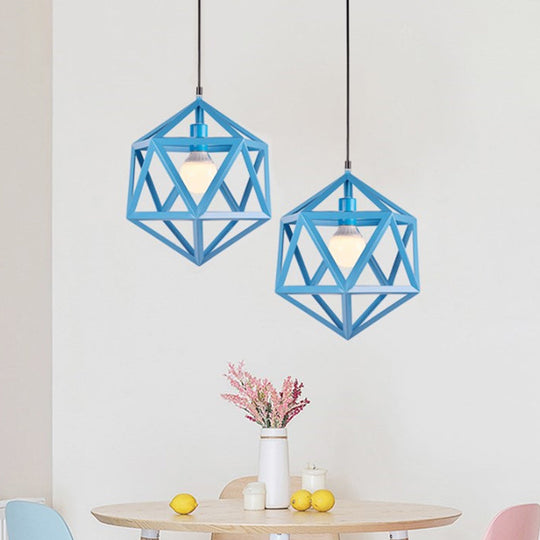 Industrial Geometric Metal Pendant Light - Blue/White/Yellow