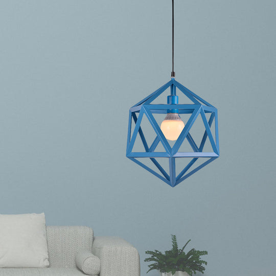 Industrial Geometric Metal Pendant Light - Blue/White/Yellow