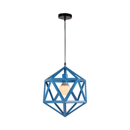 Industrial Geometric Metal Pendant Light - Blue/White/Yellow