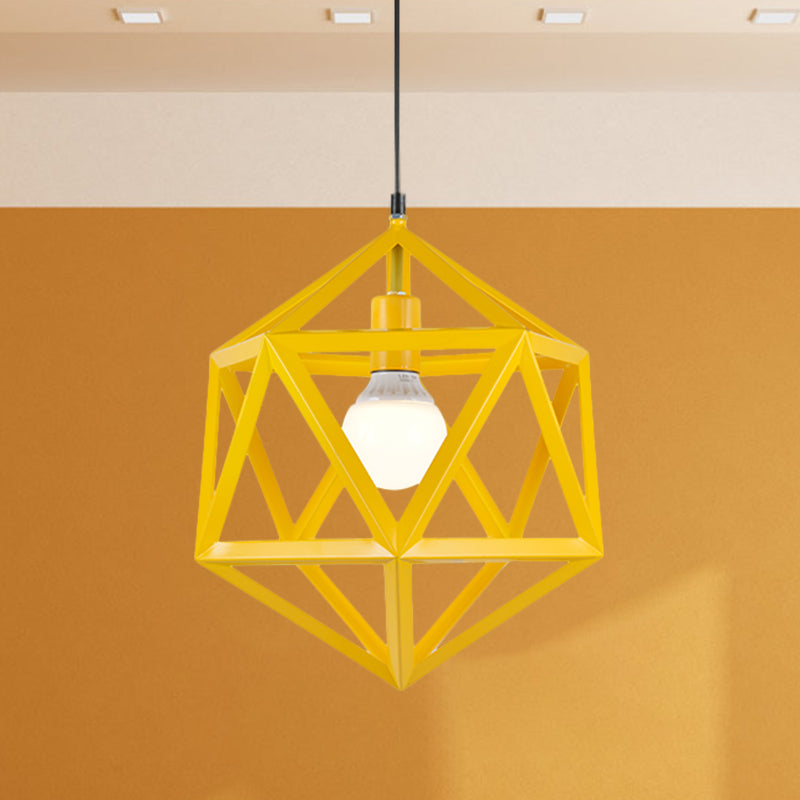 Geometric Metal Pendant Light: Industrial Single Hanging Lamp In Blue/White/Yellow - Perfect For