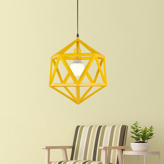 Industrial Geometric Metal Pendant Light - Blue/White/Yellow