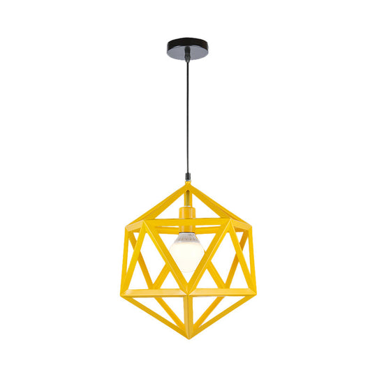 Geometric Metal Pendant Light: Industrial Single Hanging Lamp In Blue/White/Yellow - Perfect For