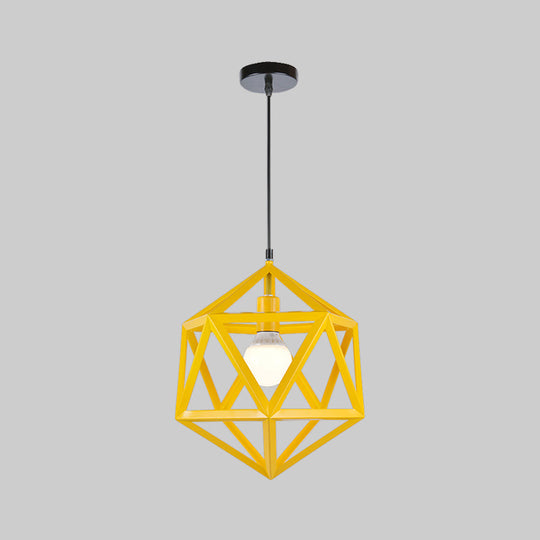 Geometric Metal Pendant Light: Industrial Single Hanging Lamp In Blue/White/Yellow - Perfect For