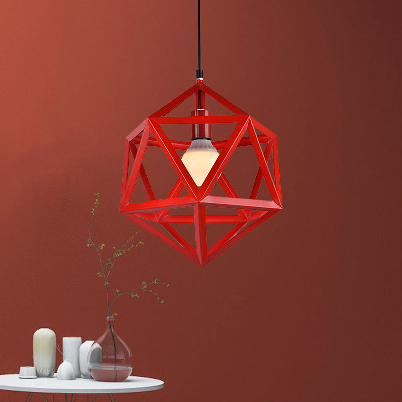 Geometric Metal Pendant Light: Industrial Single Hanging Lamp In Blue/White/Yellow - Perfect For