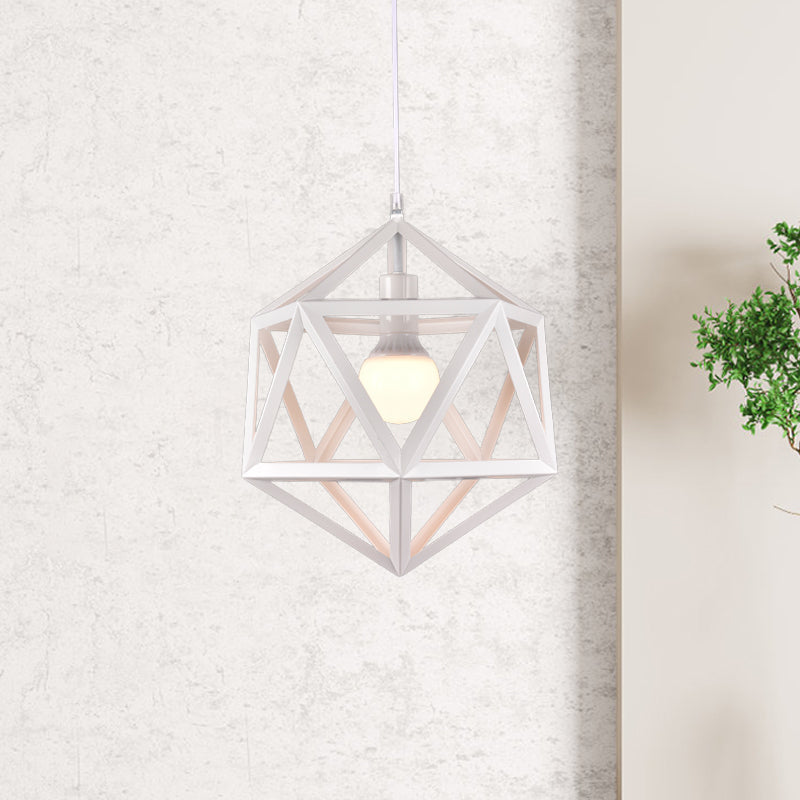 Geometric Metal Pendant Light: Industrial Single Hanging Lamp In Blue/White/Yellow - Perfect For