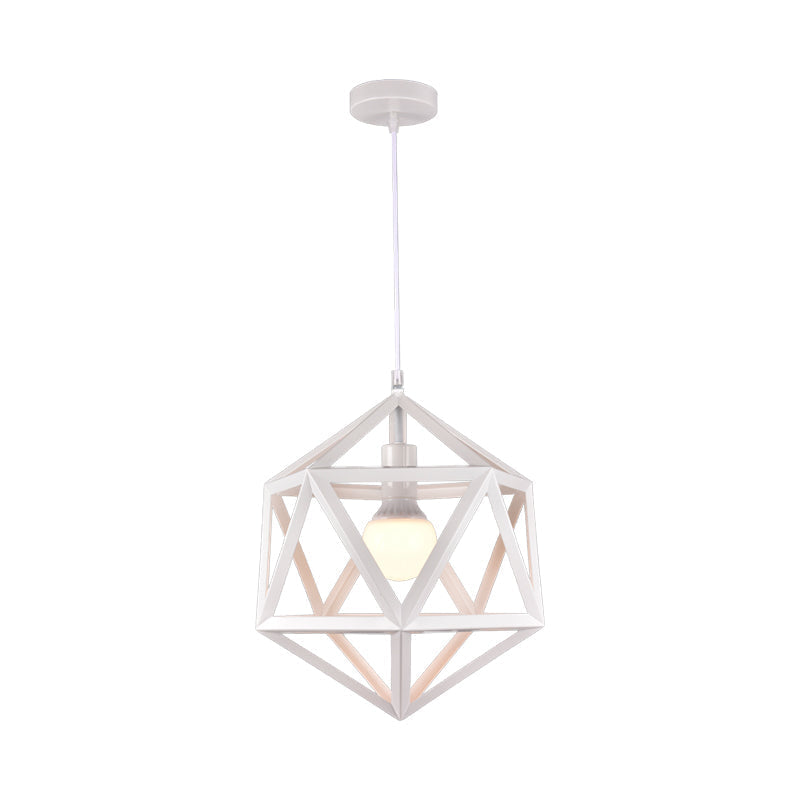 Geometric Metal Pendant Light: Industrial Single Hanging Lamp In Blue/White/Yellow - Perfect For