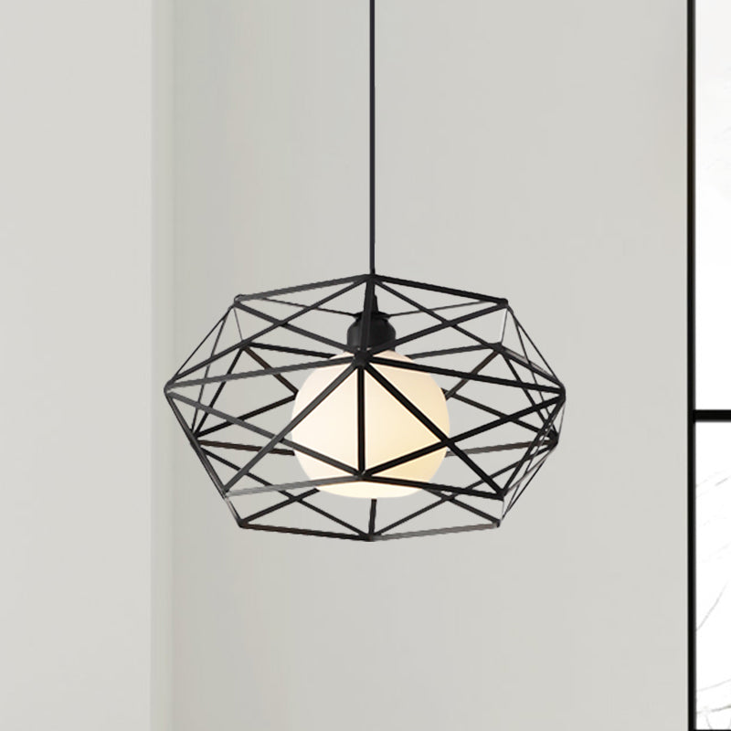 Geometric Metal Cage Pendant Light for Industrial Dining Rooms - Black/White