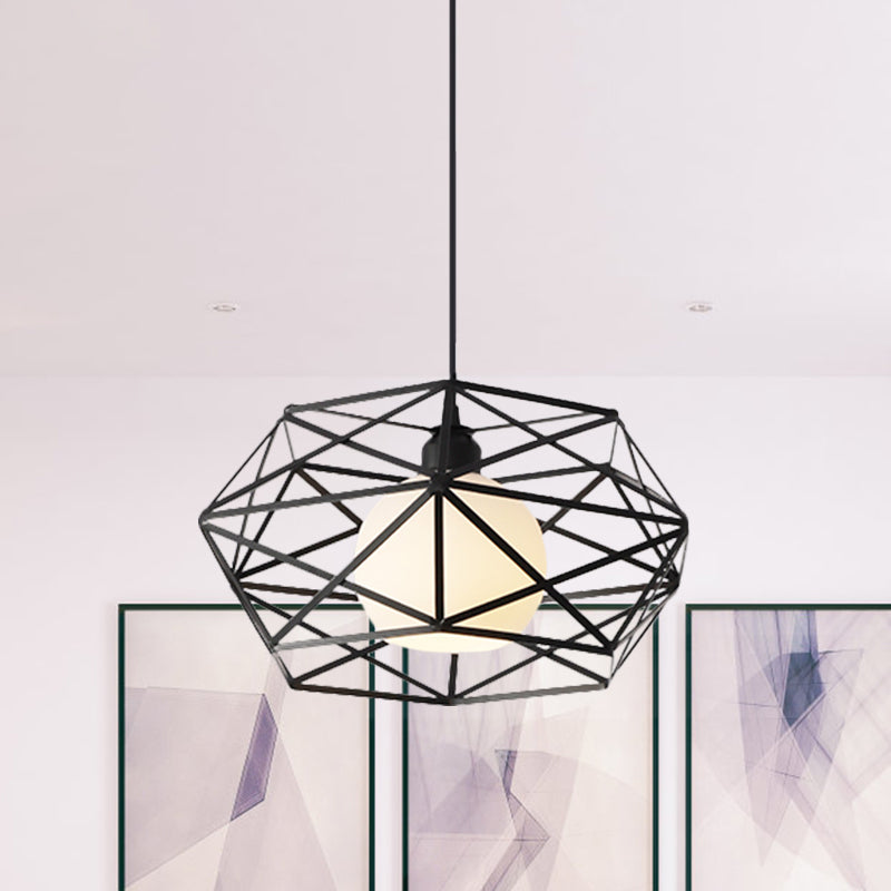 Geometric Metal Cage Pendant Light for Industrial Dining Rooms - Black/White