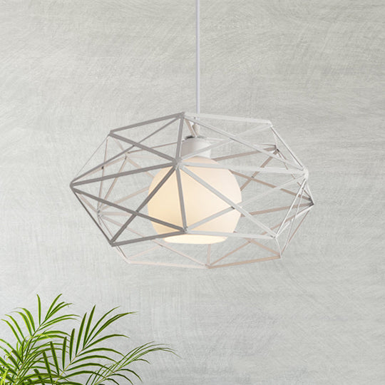 Geometric Metal Cage Pendant Light for Industrial Dining Rooms - Black/White